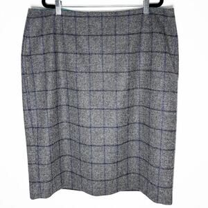 Boden British Tweed By Moon Women's Plus‎ Size Wool Pencil Skirt Gray Blue Check